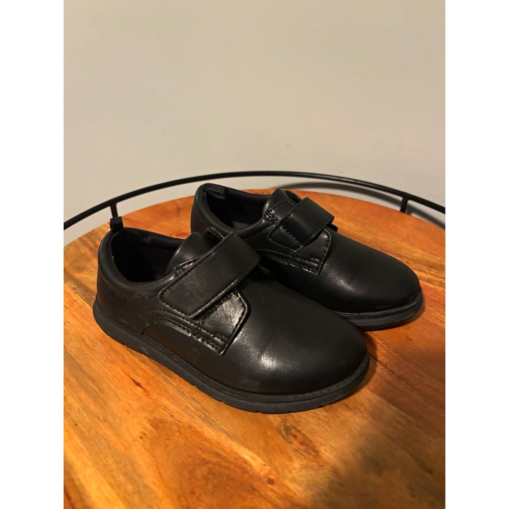 Wonder Nation Boys Black Faux Leather Strap Dress Shoes 11 Smart Memory Foam